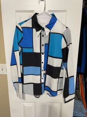 SHEIN Black, White & Blue Geometric Shirt